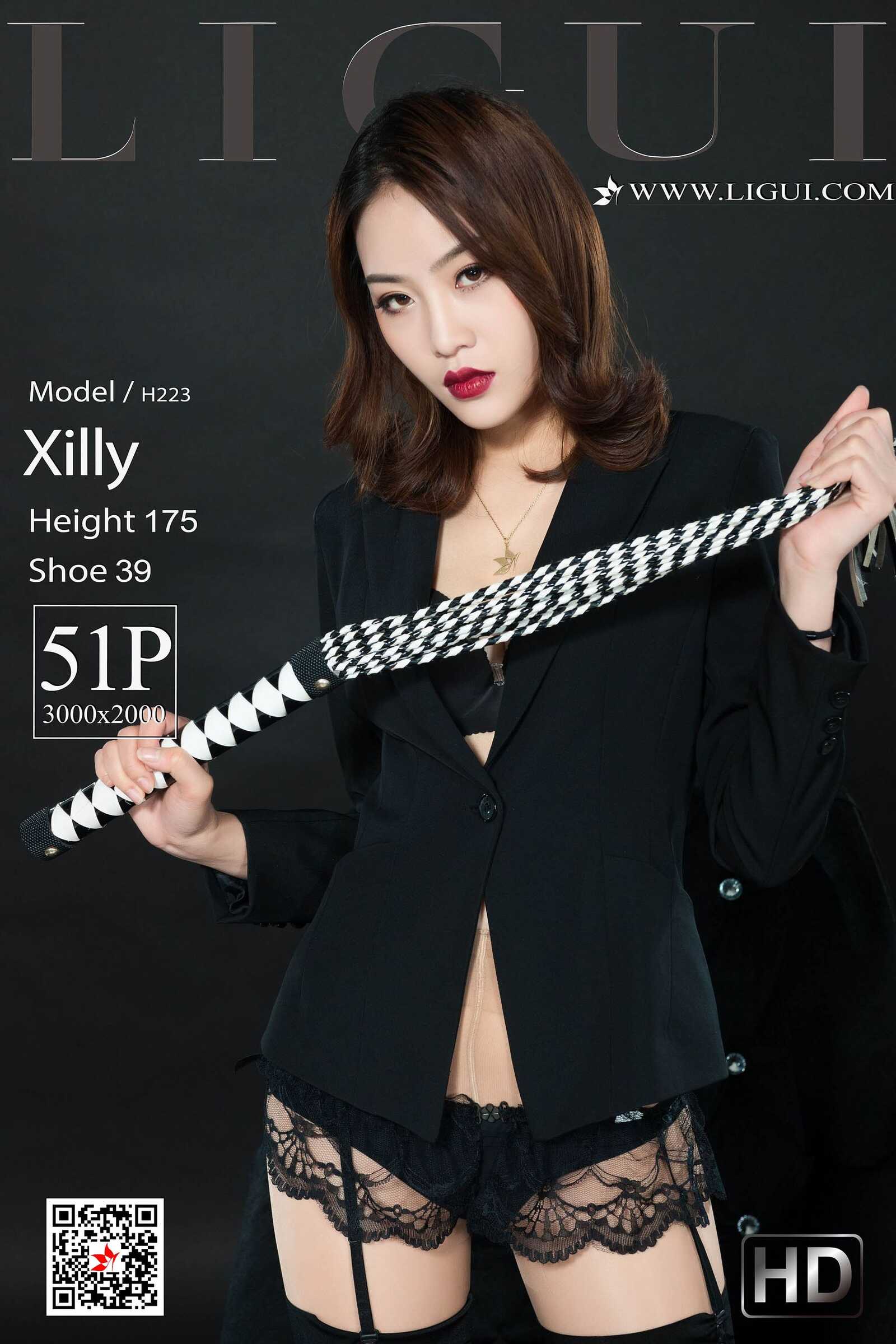 腿模Xilly《黑丝皮鞭系列》 [丽柜美束LIGUI] 网络丽第1张